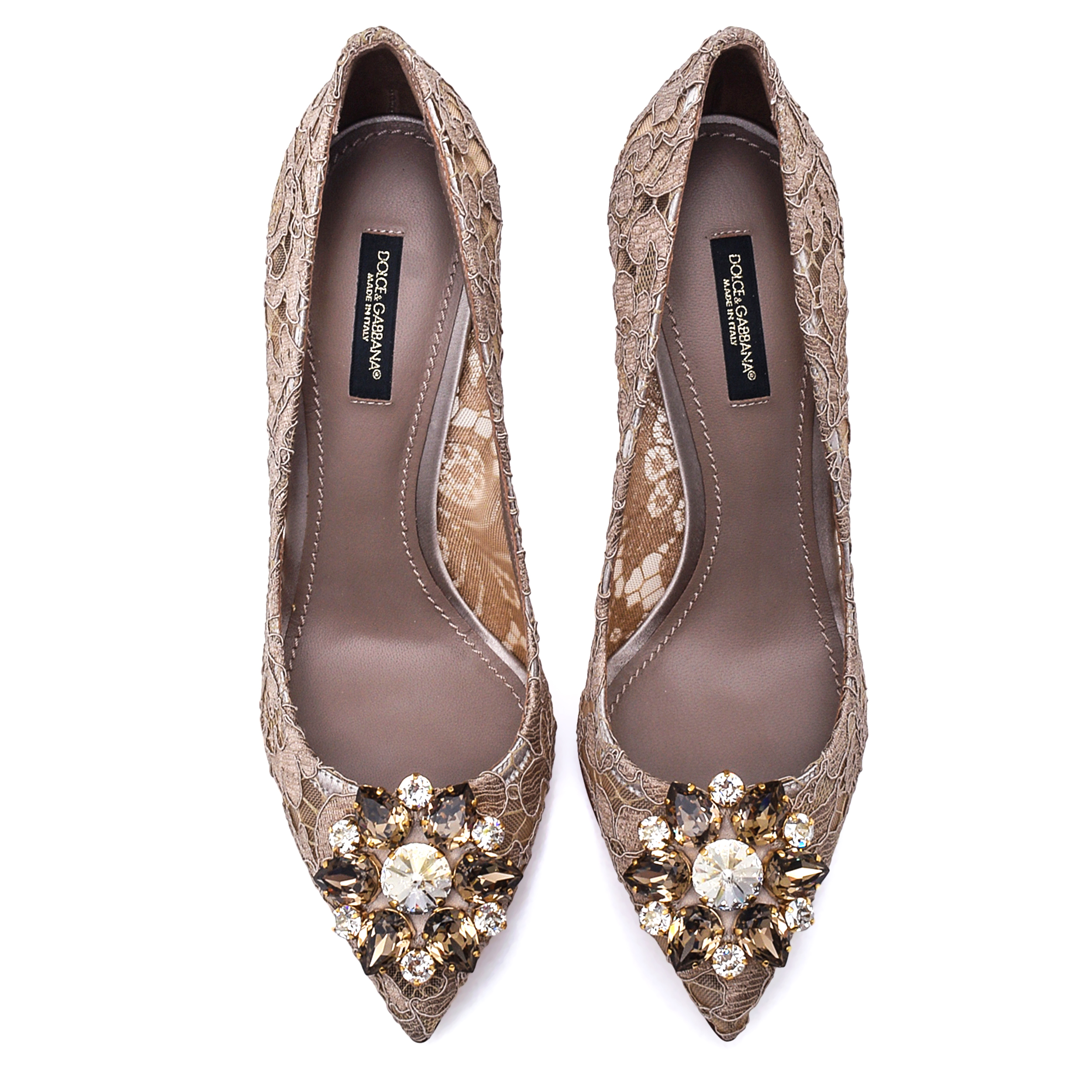 Dolce&Gabbana - Beige Taormina Lace Crystal Embellished Pumps 90mm / 38